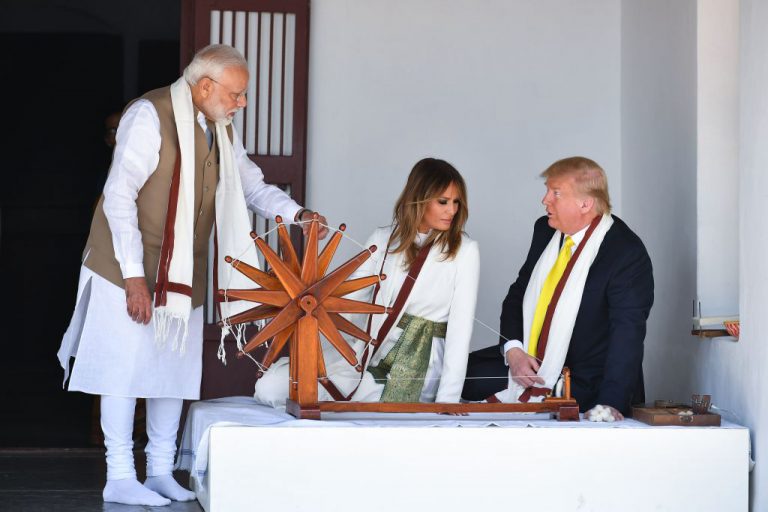 Prez Trump tries his hand at charkha at Gandhi ashram, thanks PM Modi