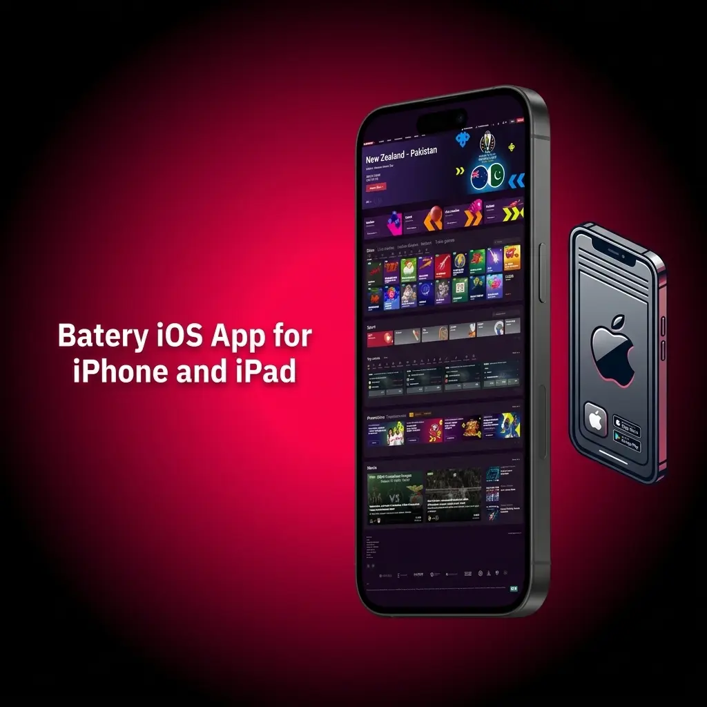 Batery iOS app interface on iPhone and iPad showing sports betting, casino games, and payment options