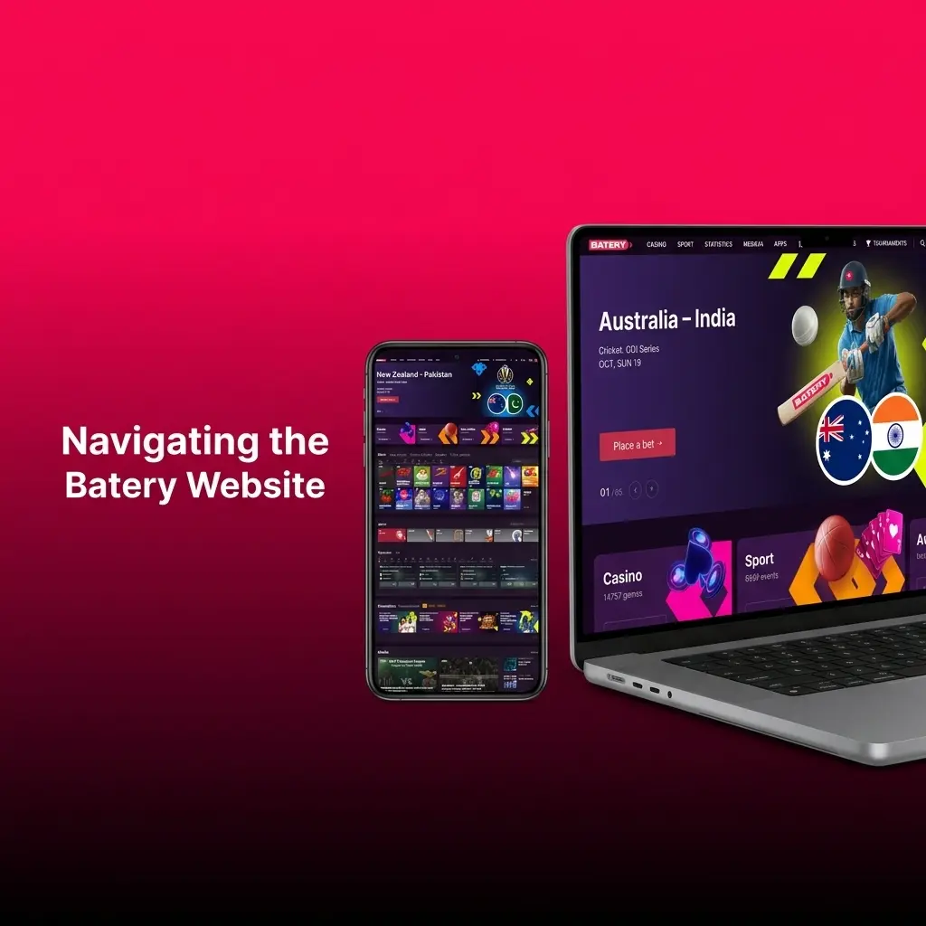 Batery website navigation bar showing Sports, Casino, Live Casino, Cybersports, Bonuses and Payments links for India players